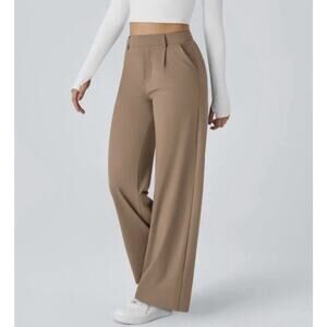 Halara Flex Day Stretch Straight Leg Brown Work Pants Size Small Petite NWT